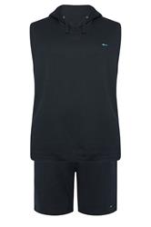 BadRhino Big & Tall Navy Blue Sleeveless Hoodie & Short Set | BadRhino 1