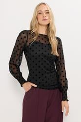 LTS Tall Black Burnout Spot Mesh Blouse | Long Tall Sally 1