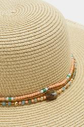 Natural Brown Bead Detail Straw Hat | Yours Clothing 2