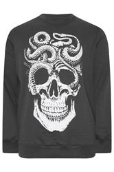BadRhino Big & Tall Ebony Grey Skull & Snake Graphic Sweatshirt