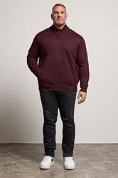 D555 Big & Tall Burgundy Red Quarter Zip Knitted Jumper 2