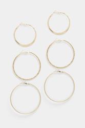 3 PACK Gold Tone Large Hoop Earrings | Yours Clothing 3