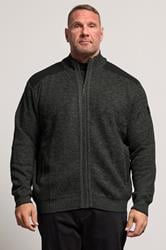 D555 Big & Tall Charcoal Grey Marl Zip Through Knitted Jumper | BadRhino 1