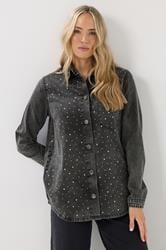 LTS Tall Grey Studded Denim Shirt | Long Tall Sally 1