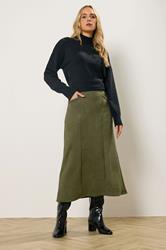 LTS Tall Women's Khaki Green Faux Suede Midaxi Skirt | Long Tall Sally 1