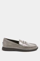 Grey Faux Leather Flatform Loafers In Wide E Fit | Yours Clothing 2