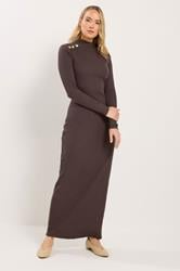 LTS Tall Women's Brown Ribbed Shoulder Button Maxi Dress | Long Tall Sally 1
