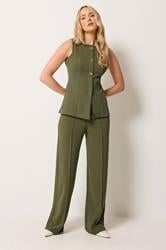 LTS Tall Women's Set Khaki Green Textured Waistcoat & Wide Leg Trousers | Long Tall Sally 3