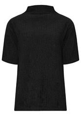 LTS Tall Black Textured Funnel Neck Top | Long Tall Sally 1