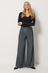 LTS Tall Women's Grey Pleat Front Wide Leg Trousers | Long Tall Sally 3