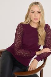 LTS Tall Burgundy Red Lace Sleeve Knit Jumper | Long Tall Sally 2