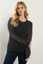 LTS Tall Black Lace Sleeve Knit Jumper | Long Tall Sally 1