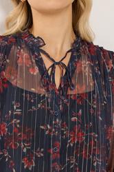 LTS Tall Navy Blue Floral Print Frill Neck Blouse | Long Tall Sally 5
