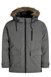 JACK & JONES Big & Tall Grey Faux Fur Detachable Hooded Parka Jacket | BadRhino 1