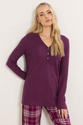 LTS Tall Burgundy Red Cotton Waffle Pyjama Top | Long Tall Sally 1