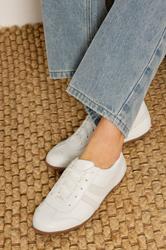 LTS Ivory White Retro Stripe Trainers In Standard Fit | Long Tall Sally 1
