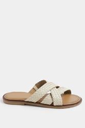 LTS Ivory White Faux Leather Woven Mule Sandals In Standard Fit | Long Tall Sally 2