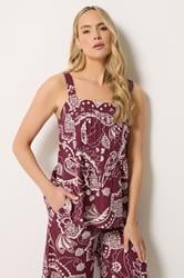 LTS Tall Women's Set Berry Red Paisley Linen Vest Top & Wide leg Trousers | Long Tall Sally 1