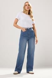 LTS Tall Mid Wash Textured Wide Leg Jeans | Long Tall Sally 1