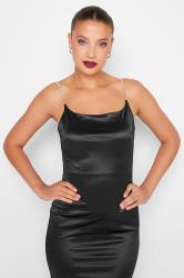 LTS Tall Black Diamante Strap Satin Mini Slip Dress | Long Tall Sally  4