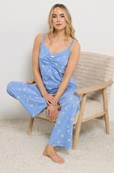 LTS Tall Women's Blue Starfish Print Cotton Wide Leg Pyjama Set | Long Tall Sally 1