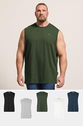 BadRhino Big & Tall Black/White/Navy/Khaki/Grey 5 Pack Extra Long Muscle Vests | BadRhino 1