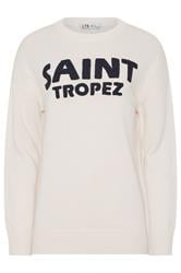 LTS Tall Women's Ivory White 'Saint Tropez' Slogan Boucle Jumper | Long Tall Sally 1
