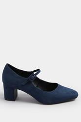 LTS Navy Blue Faux Suede Mary Jane Block Heel In Standard Fit | Long Tall Sally 2