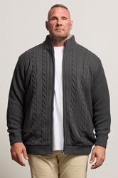BadRhino Big & Tall Charcoal Grey Sherpa Lined Zip Through Cable Jumper | BadRhino 1