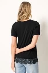 LTS Tall Women's Black Lace Hem Detail T-Shirt | Long Tall Sally 2