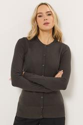 LTS Tall Women's Chocolate Brown Crew Neck Button Cardigan | Long Tall Sally 1