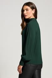 LTS Tall Dark Green High Neck Crinkle Blouse | Long Tall Sally 3