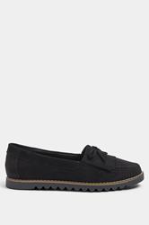 Black Faux Suede Fringe Loafers In Wide E Fit | Yours Clothing 2