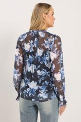 LTS Tall Navy Blue Floral Sheer Pintuck Blouse | Long Tall Sally 4