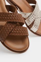 Gold Woven Cross Strap Footbed Sandals In Wide E Fit | Yours Clothing 6