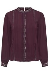 LTS Tall Purple Crinkle Lace Detail Blouse | Long Tall Sally 5
