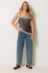 LTS Tall Women's Chocolate Brown Polka Dot Asymmetric Lace Cami Top | Long Tall Sally 1