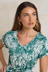 LTS Tall Green Cotton Tropical Palm Print Drawstring Maxi Dress | Long Tall Sally 4