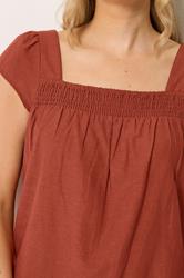LTS Tall Women's Rust Orange Square Neck Linen Blouse | Long Tall Sally 4