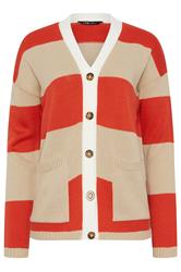 LTS Tall Natural Brown & Red Stripe Cardigan