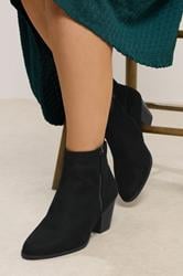 Black Faux Suede Block Heel Ankle Boots In Wide E Fit & Extra Wide EEE Fit | Yours Clothing 1