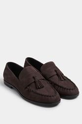 LTS Chocolate Brown Faux Suede Tassel Flat Loafers | Long Tall Sally 1