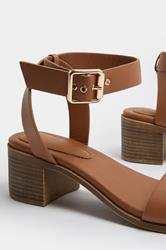 Brown Faux Leather Block Heel Sandals In Wide E Fit | Yours Clothing 5