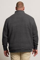 BadRhino Big & Tall Charcoal Grey Sherpa Lined Zip Through Cable Jumper | BadRhino 4