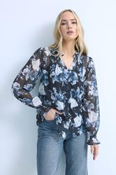 LTS Tall Navy Blue Floral Sheer Pintuck Blouse | Long Tall Sally 1