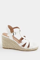 White Faux Leather T-Bar Wedge Sandals In Wide E Fit | Yours Clothing 2