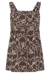 LTS Tall Chocolate Brown Palm Leaf Pleated Linen Vest Top