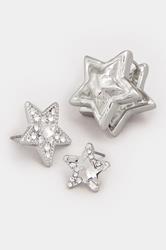 3 PACK Silver Tone Stud Stud Earrings | Yours Clothing 2