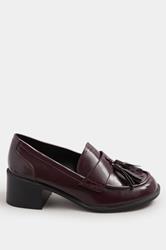 Burgundy Red Patent Heeled Tassel Loafers In Extra Wide EEE Fit | Yours Clothing 3
