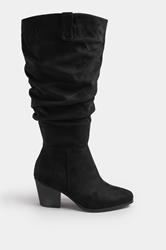 Black Faux Suede Ruched Western Boots In Extra Wide EEE Fit | Yours Clothing 2